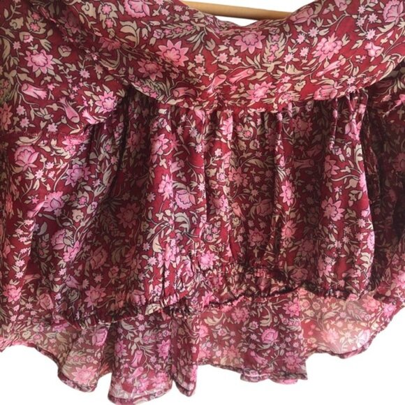 Amuse Society Lets Flounce Woven Top Large Floral Red Pink Summer - Picture 4 of 8